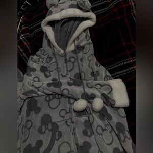 Gray Hooded Robe with Ears and Pom Poms